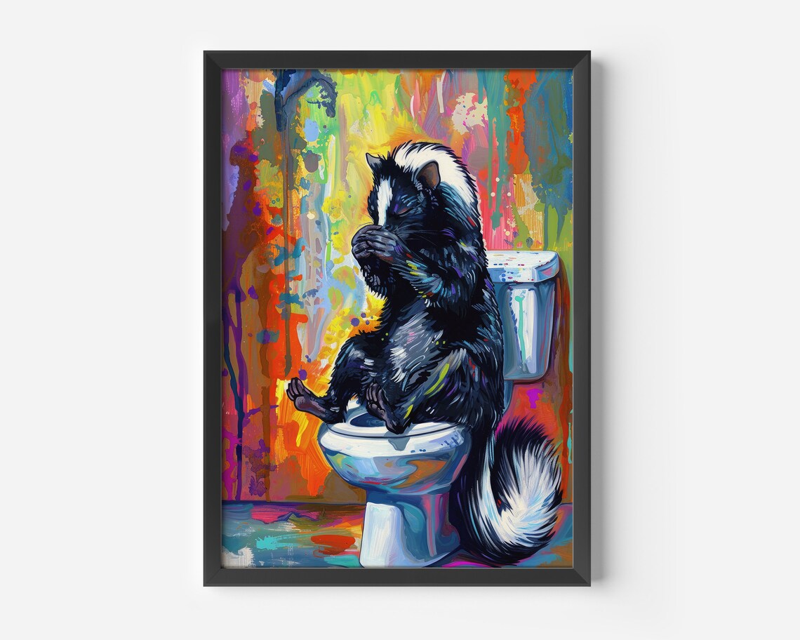 Skunk On The Toilet Funny Bathroom Art Print