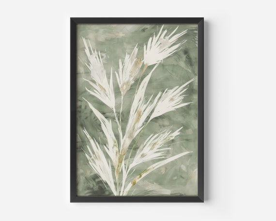 Green Nature Poster With Reeds And Grasses Minimalist Plant Wall Art Calming Decor For Living Room Or Office Abstract