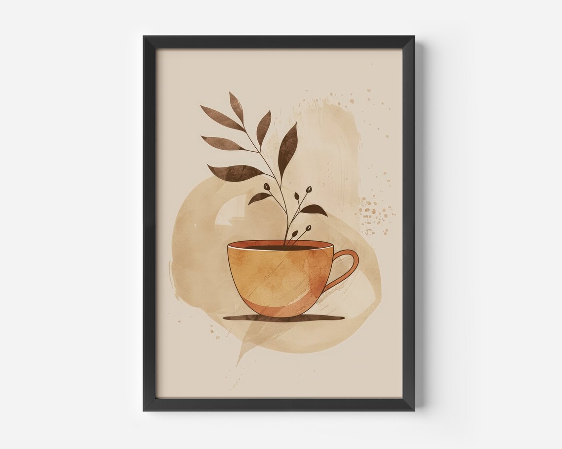 Boho Coffee Cup Poster, Minimalist Kitchen Dining Decor