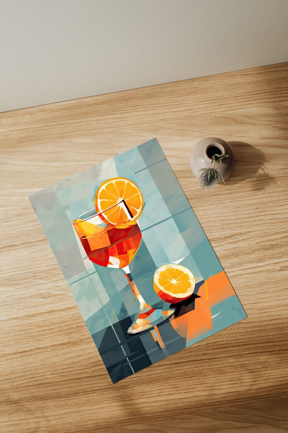 Abstract Aperol Spritz Cocktail Poster, Modern Decor