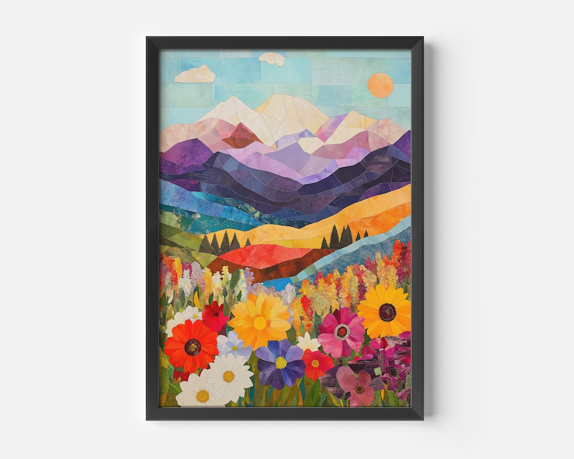 Modern Mountain Meadow Landscape Art Print
