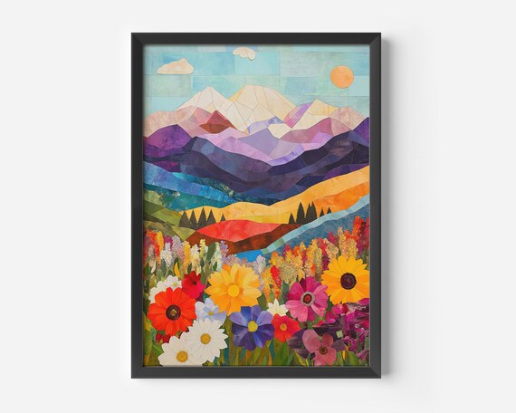 Modern Mountain Meadow Landscape Art Print