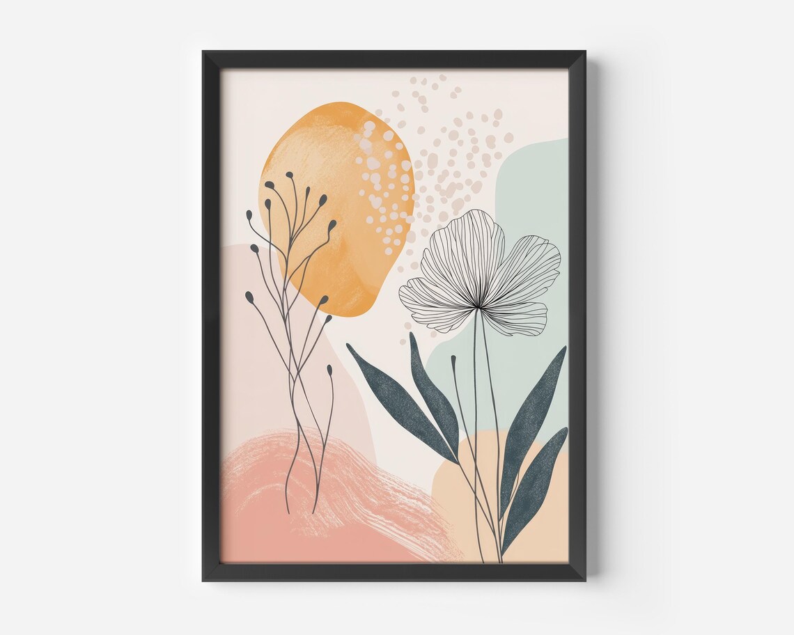 Boho Plant Floral Poster, Modern Abstract Illustration