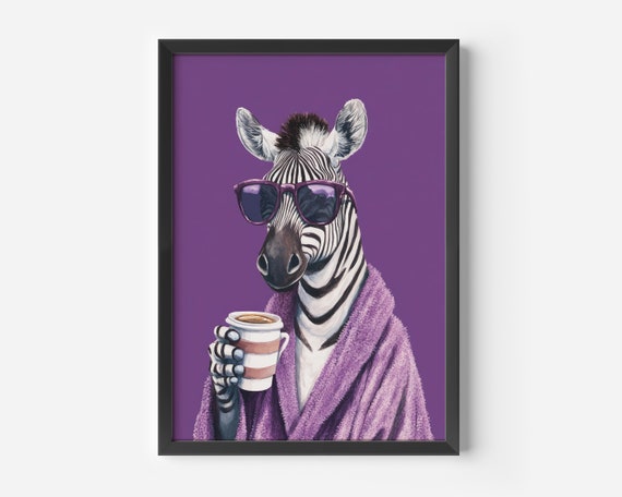 Living Room Accent Art Hipster Poster Zebra Illustration Purple Modern Animal Humor Decor Unique Wall Design For Office Hallway
