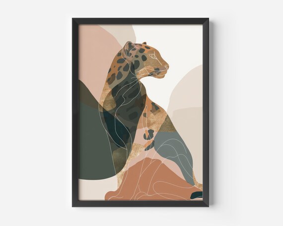 Living Room Decor Boho Style Abstract Leopard Wall Art Brown Beige Animal Illustration Modern Print Poster Safari