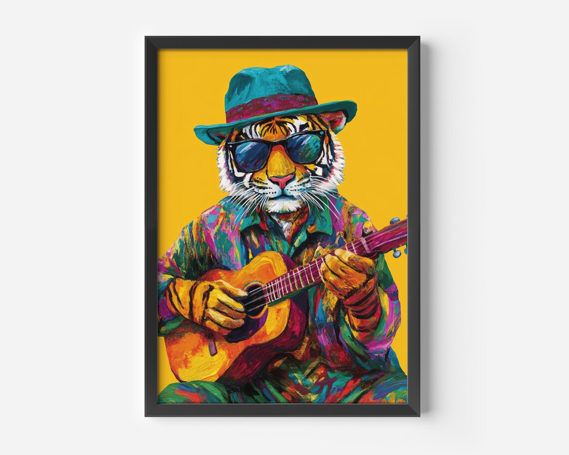Colorful Tiger Musician Poster, Modern Urban Art