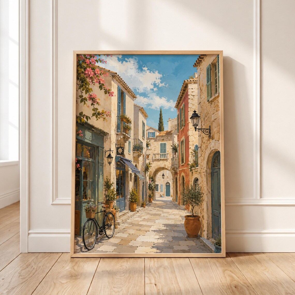 Mediterranean Alley Rustic Village Bicycle Shutters Sunny Poster