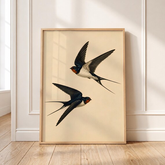 Vintage Swallow Print Set Audubon Flying Birds Cottagecore Wall Decor Digital Download
