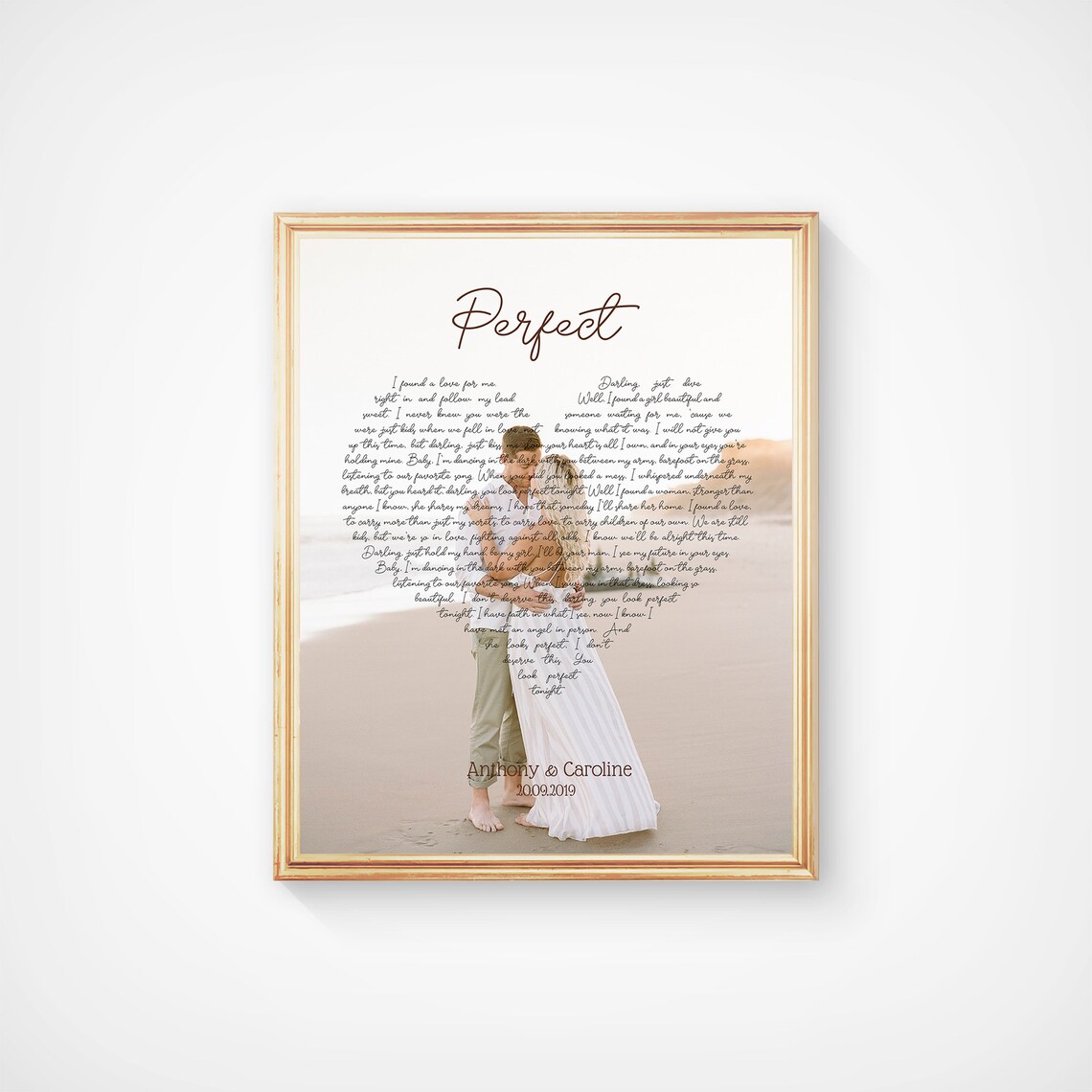 Perfect Ed Sheeran Heart Shaped Lyrics Beach Wedding Photo Poster - Image 2