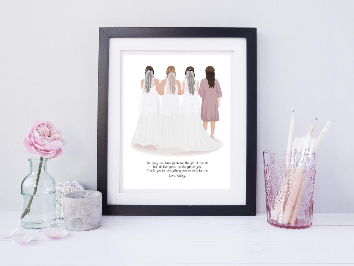 Three Brides Sisters and Mom Back View Wedding Tribute Poster - Image 2
