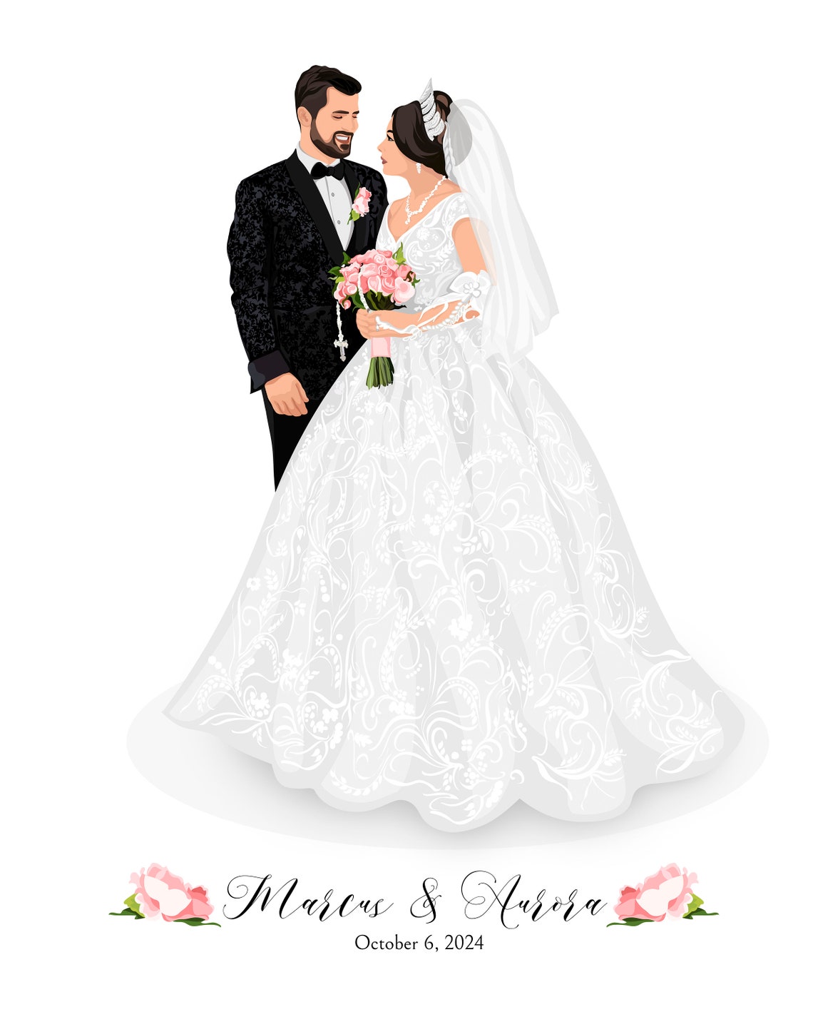 Daniel and Sabrina Wedding Guest Book Couple Portrait Poster - Image 4