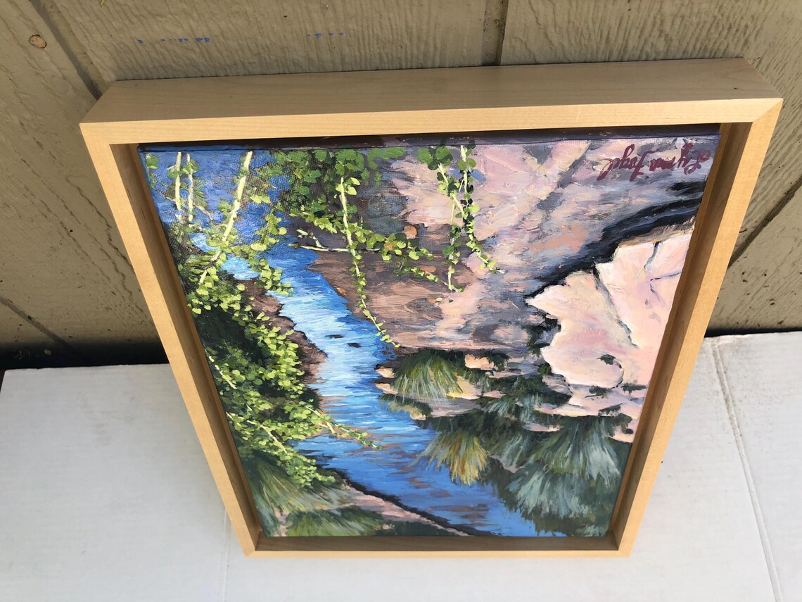 Riverbed Stream Blue Water Rocky Canyon Grasses Painting Poster - Image 3
