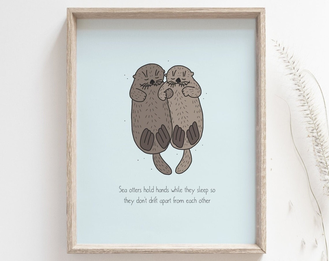 Otter Holding Hands Funny Animal Poster, Ocean Decor