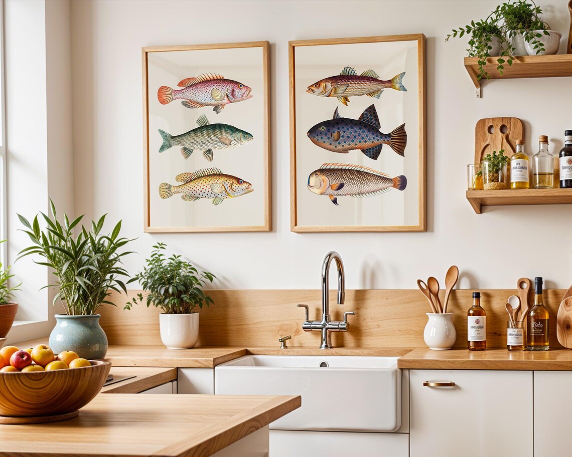 Vintage Style Fish Art Kitchen Wall Art Gallery Wall Art - Image 3
