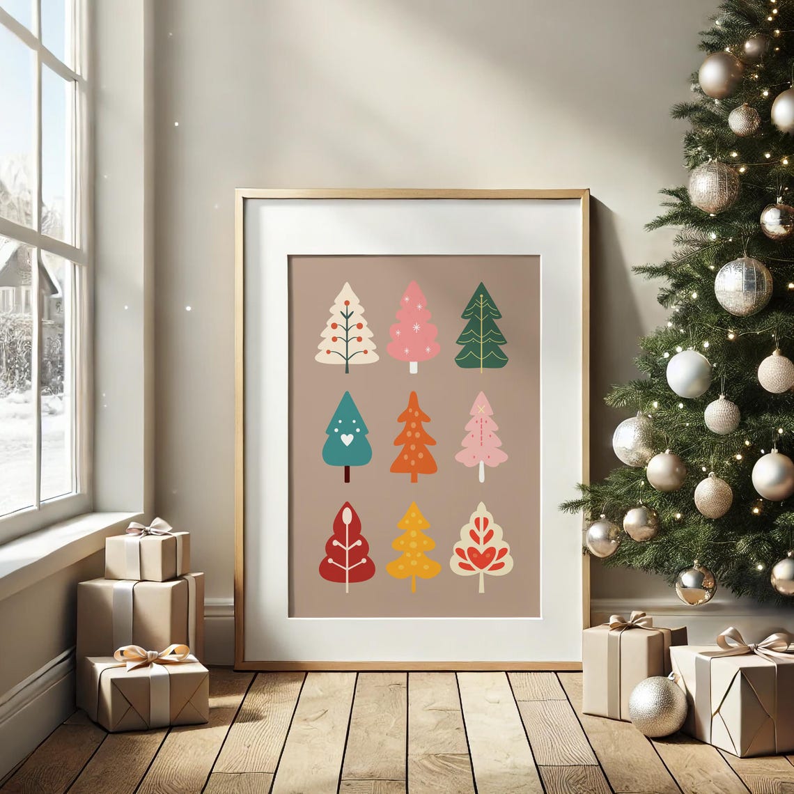 Nine Colorful Christmas Trees Grid Modern Holiday Decor Poster - Image 4
