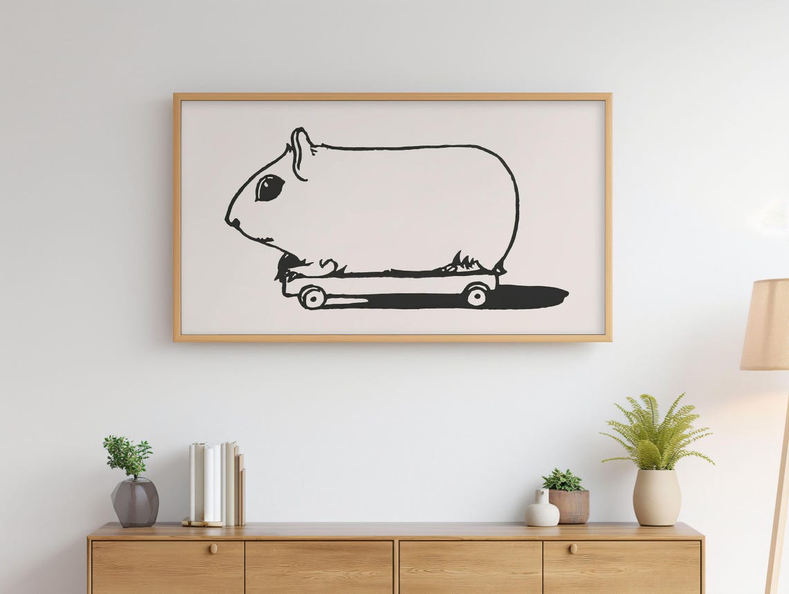 Funny Hamster Riding A Skateboard Bold Line Drawing Wall Art - Image 2
