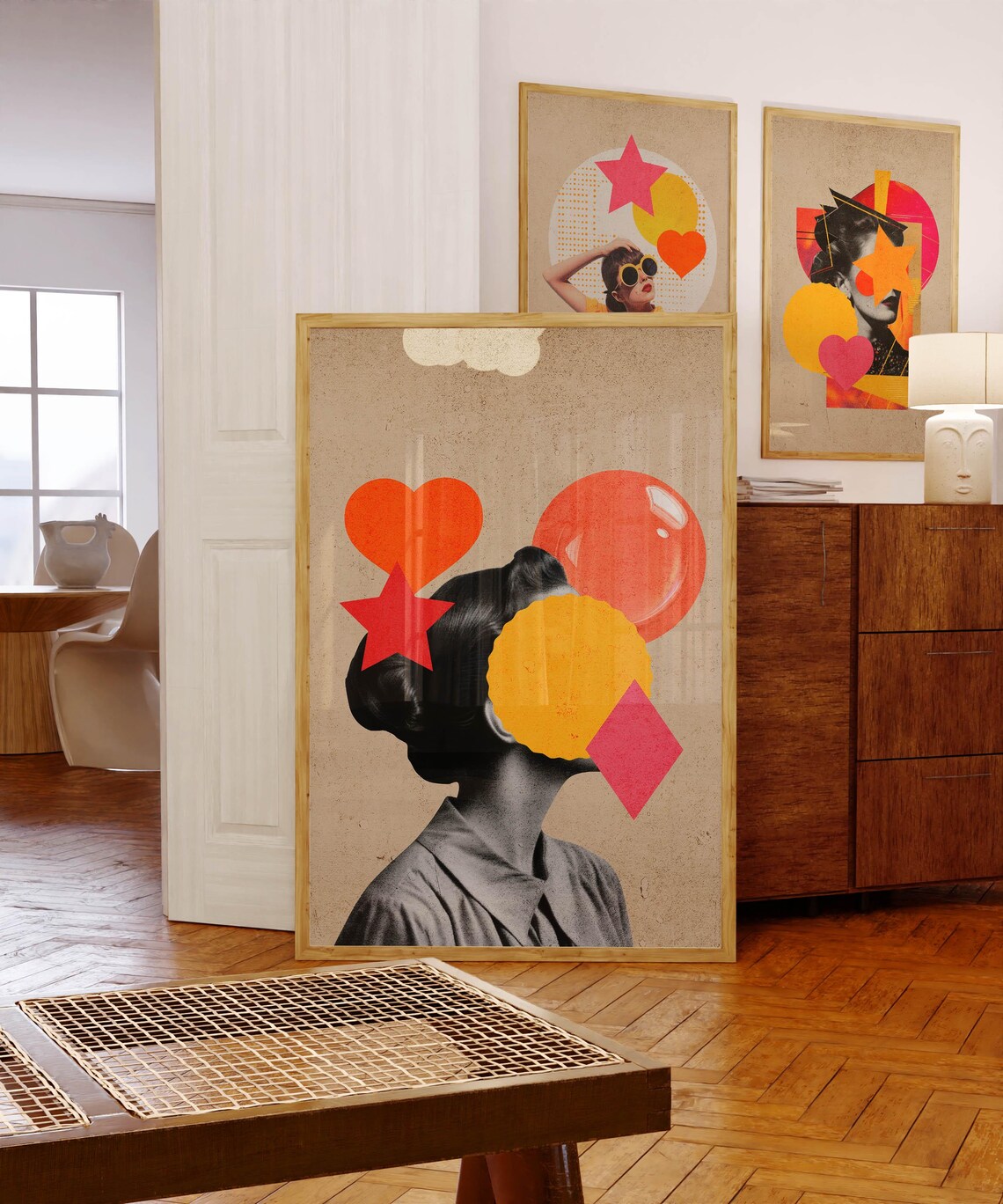 Retro Collage Woman Profile Colorful Shapes Abstract Art Poster - Image 3