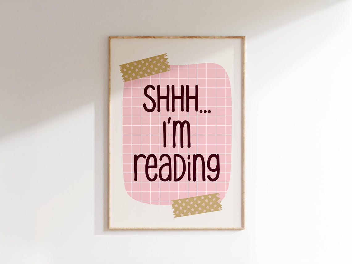 Shhh I Am Reading Cute Cozy Pink Grid Book Lover Girls Poster - Image 4