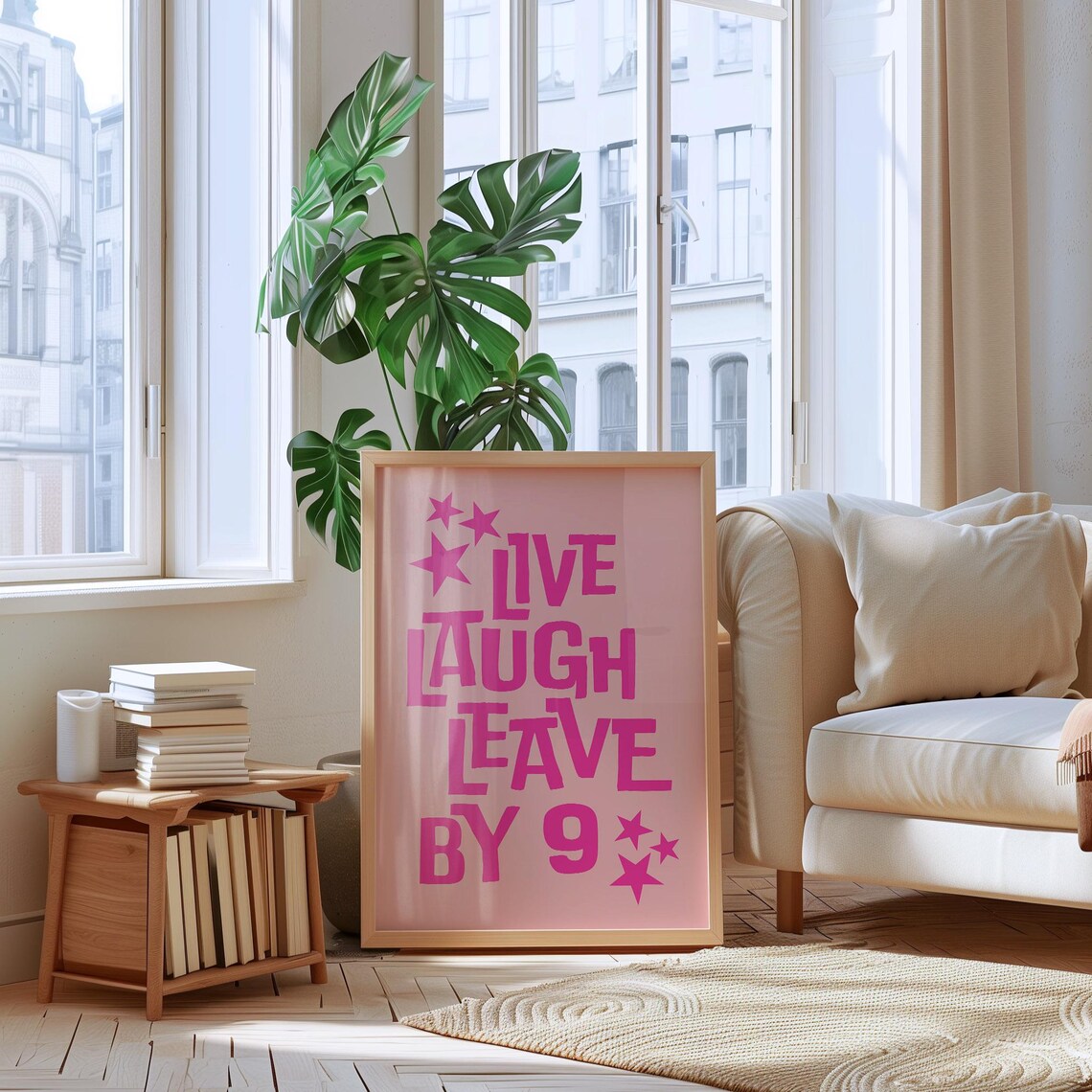 Live Laugh Leave By 9 Funny Hot Pink Typography Quote Poster - Image 2