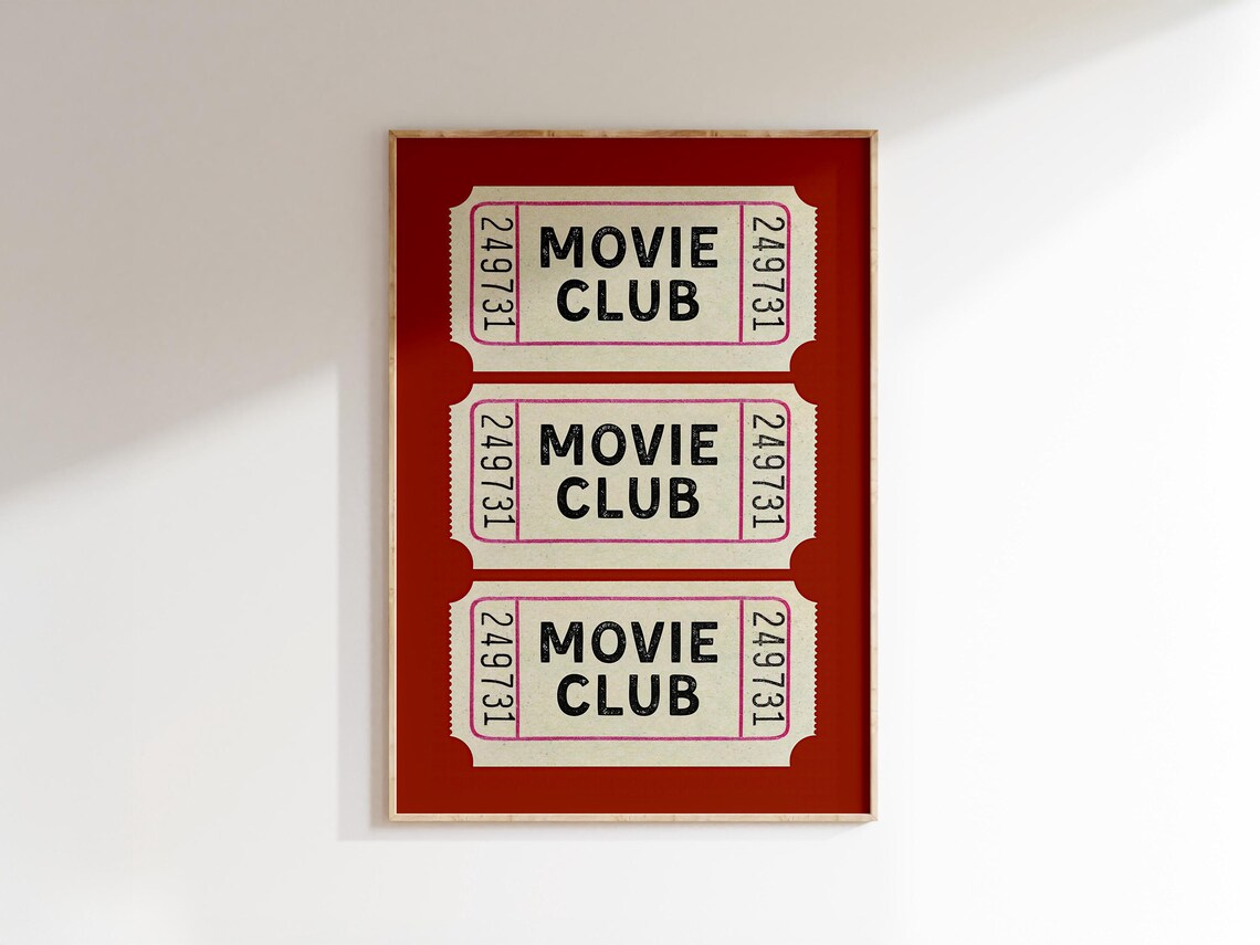 Movie Club Vintage Ticket Stub Trio Red Home Cinema Theater Poster - Image 2