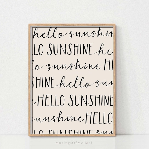 Hello Sunshine Wall Art Print Nursery Kids Room Decor Modern Hand Lettered Typography Neutral