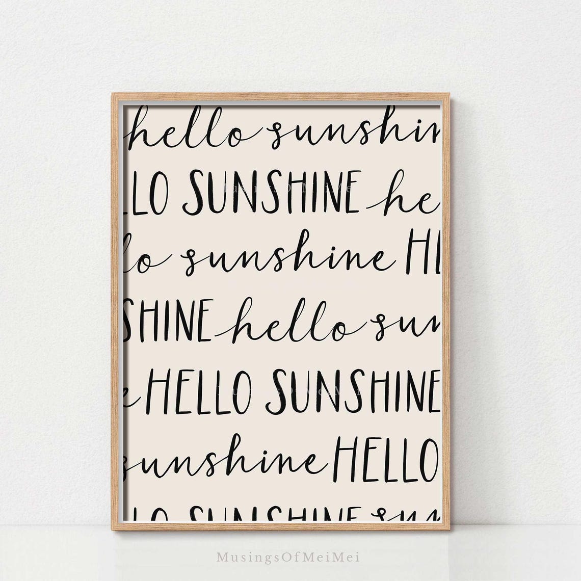 Hello Sunshine Hand Lettered Typography Repeat Pattern Wall Art