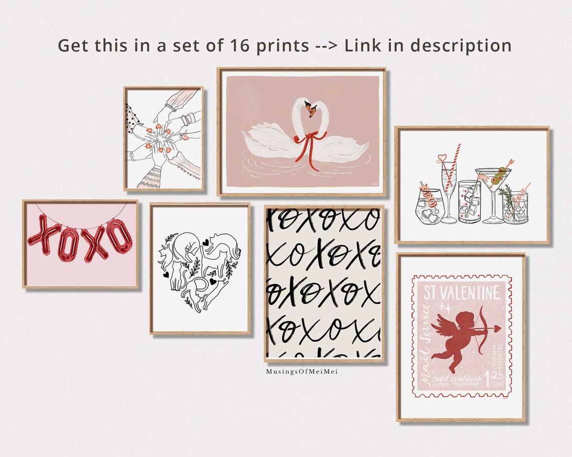 Valentine Cocktail Glasses XOXO Love Tags Bar Cart Drink Wall Art - Image 2