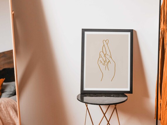 Boho Line Art Wall Fingers Crossed Minimal Drawing Prints For Home Decor Neutral Colour