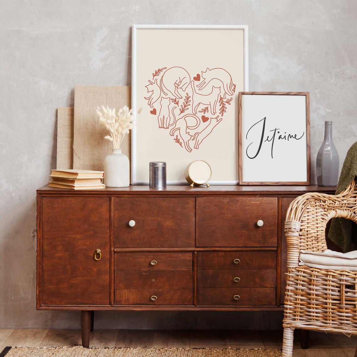 Cats Forming a Heart Terracotta Line Art Valentines Day Poster - Image 4