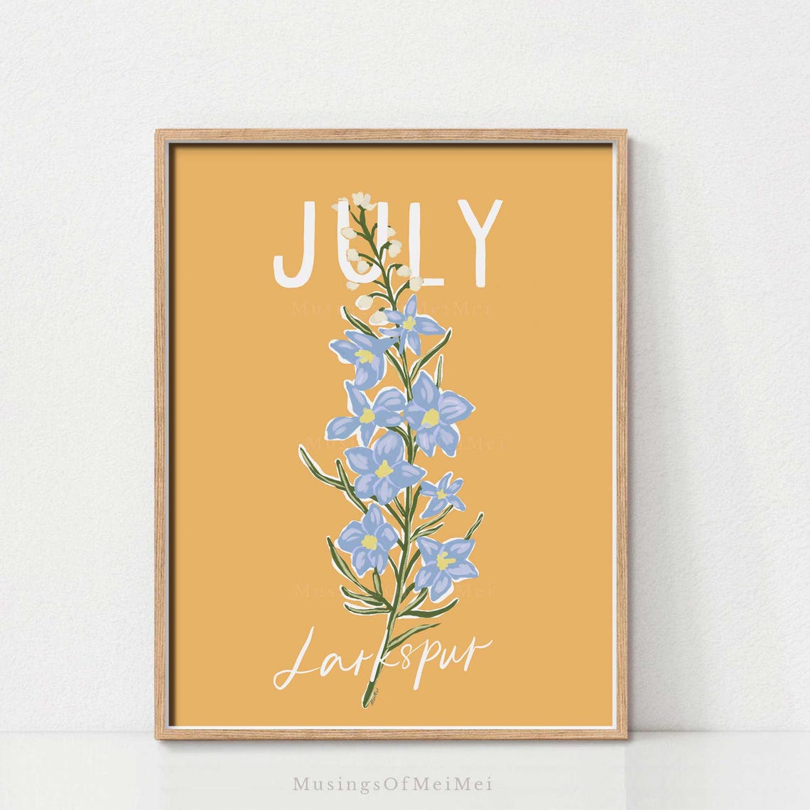 July Birth Month Flower Larkspur Botanical Wall Art Illustration