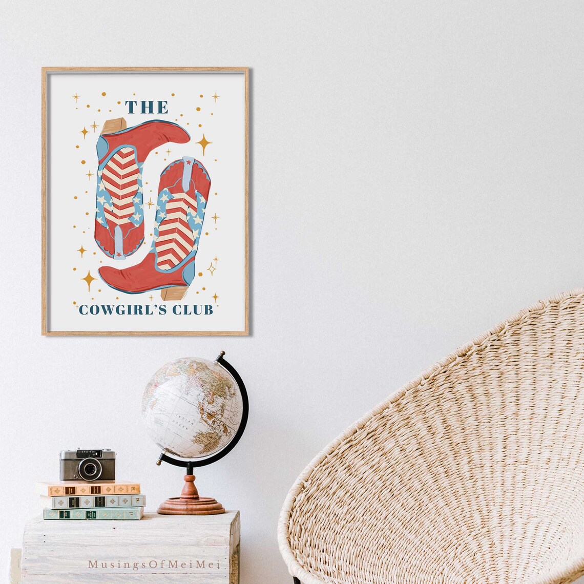 The Cowgirl's Club Red White Blue Cowboy Boots Western Stars Art Poster - Image 3