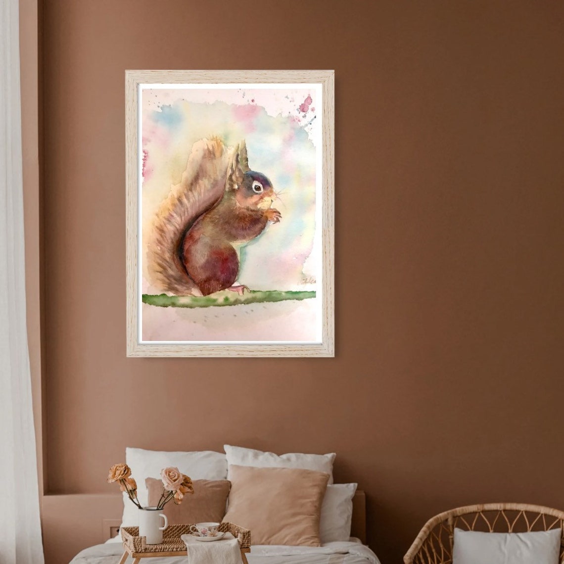 Adorable Red Squirrel on a Branch Watercolor Portrait Poster - Image 3
