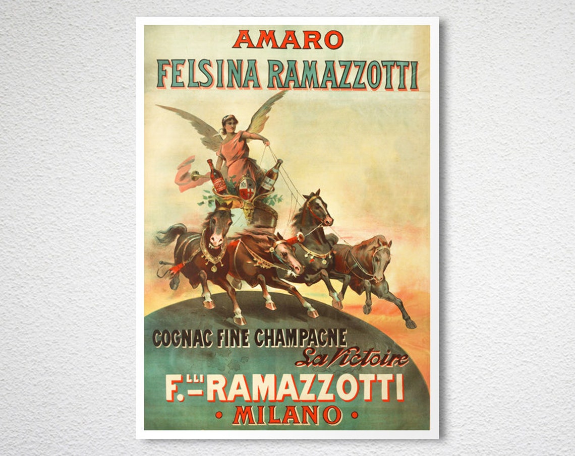 Amaro Felsina Ramazzotti Quadriga Horses Cognac Vintage Ad Poster - Image 2