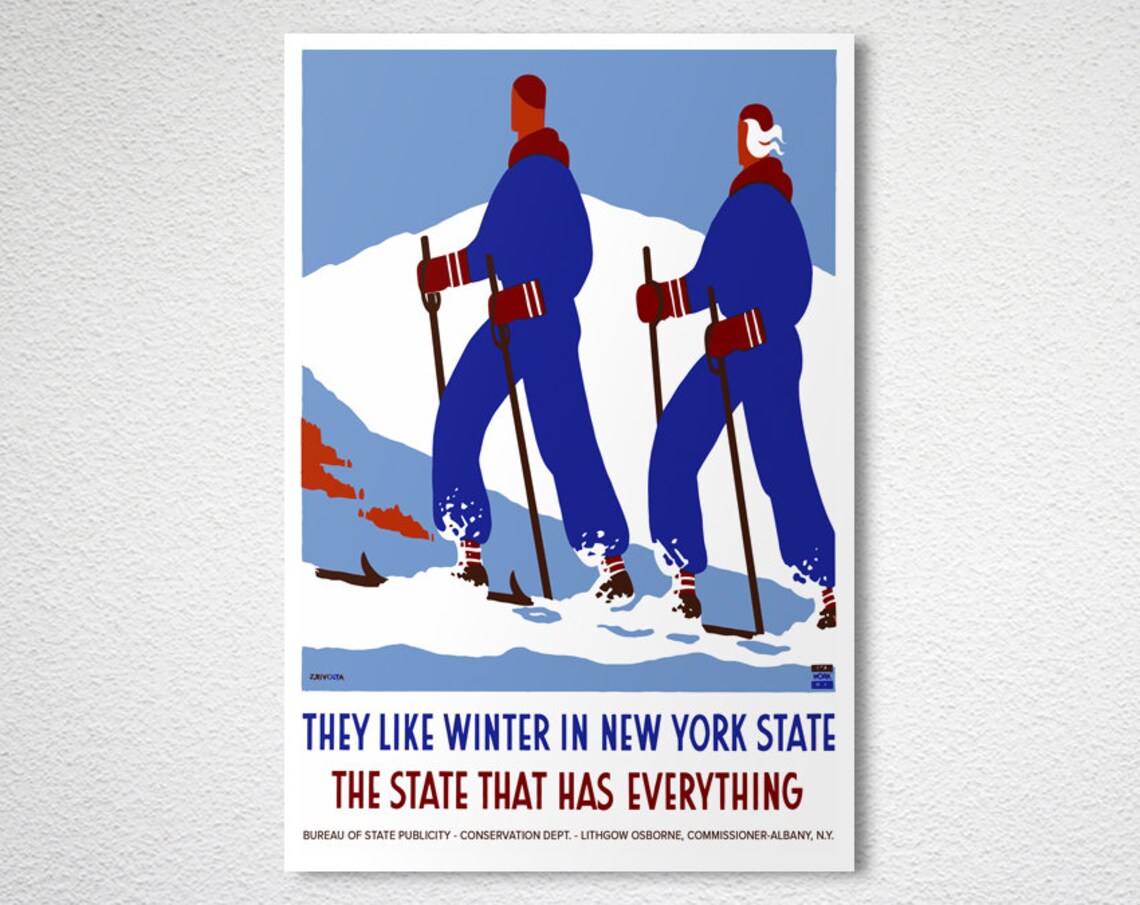 They Like Winter in New York State Vintage Skiing Tourism Poster - Image 2