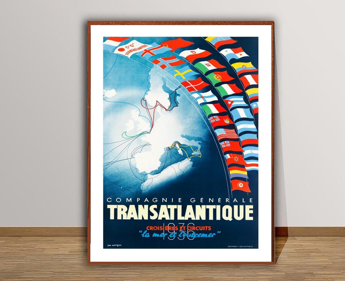 Compagnie General Transatlantique Croisieres Et Circuits Vintage Travel Poster Retro Cruise Poster Gift Idea Wall Decor - Image 3