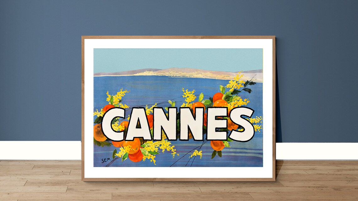 Cannes France Mimosa Blossom Vintage French Riviera Travel Poster