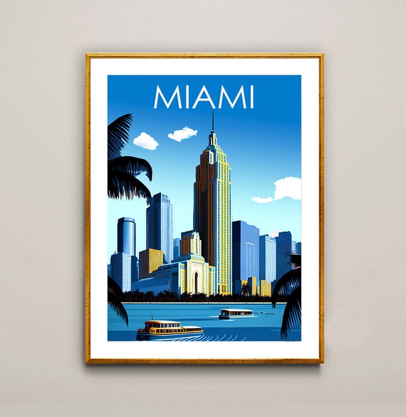 Miami United States Modern Travel Poster By Wed Miami Poster Travel United States Wall Decor Gift Idea