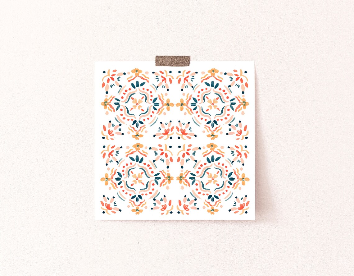 Red Blue And Yellow Moroccan Tile Pattern, Art Print - Image 4
