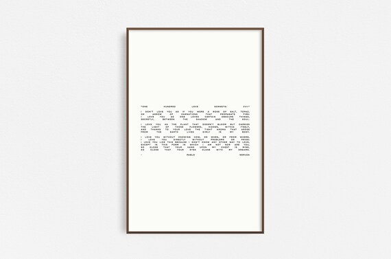 One Hundred Love Sonnets Xvii Poster Pablo Neruda Poetry Art Typography Love Poem Gallery Wall Art Instant