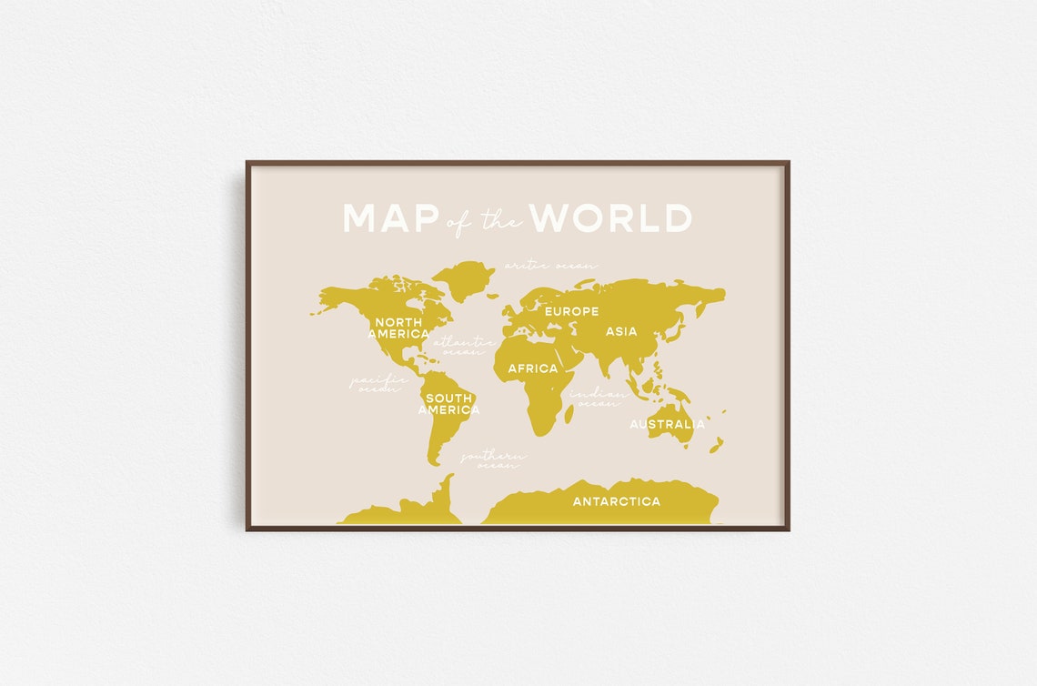 Map Of The World Gold Continents Blush Minimalist Map Art Poster