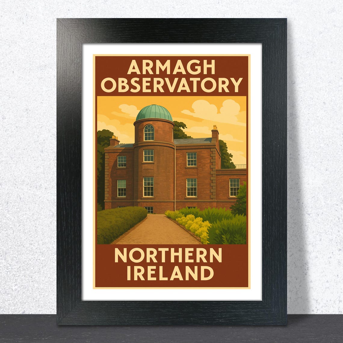 Armagh Observatory Sunset Sky Vintage Retro Northern Ireland Poster