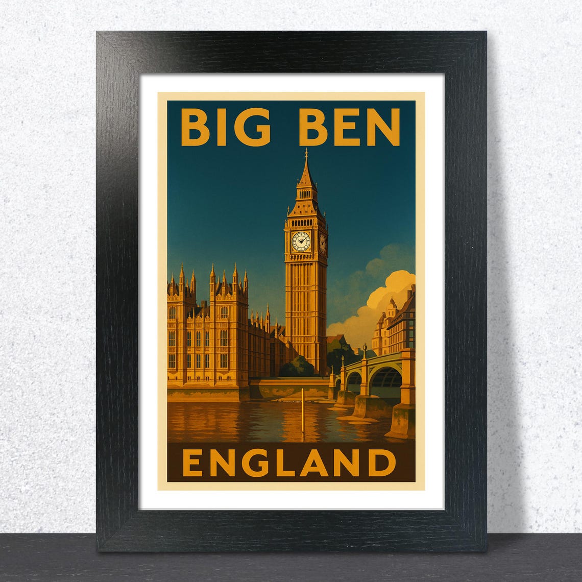Big Ben London England Thames Riverside Night Vintage Travel Poster