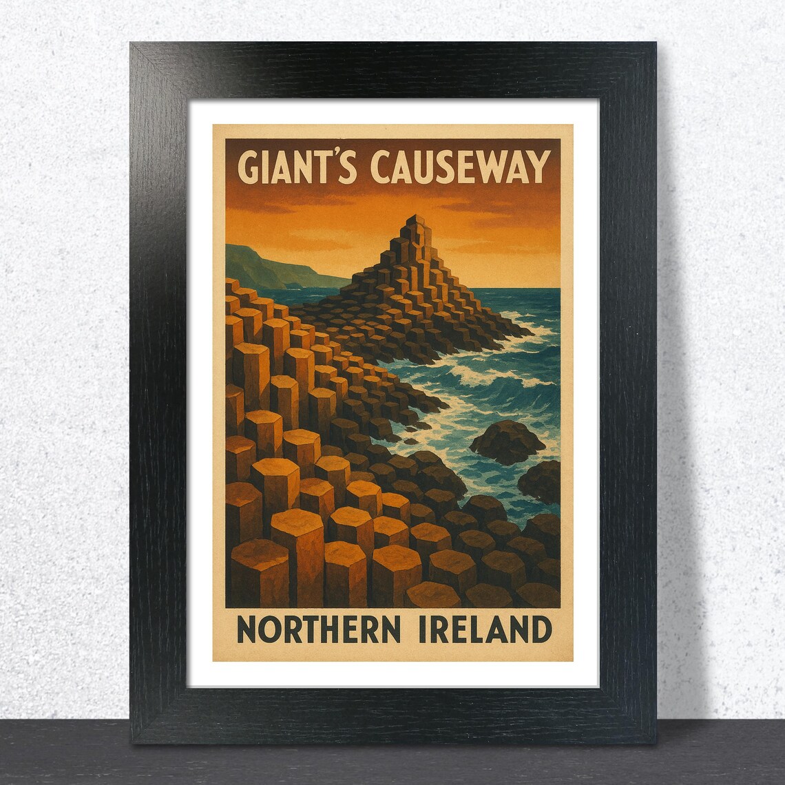Giant's Causeway Northern Ireland Sunset Vintage Travel Poster