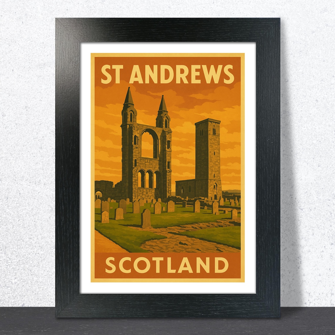 St Andrews Cathedral Ruins Scotland Golden Sunset Travel Poster