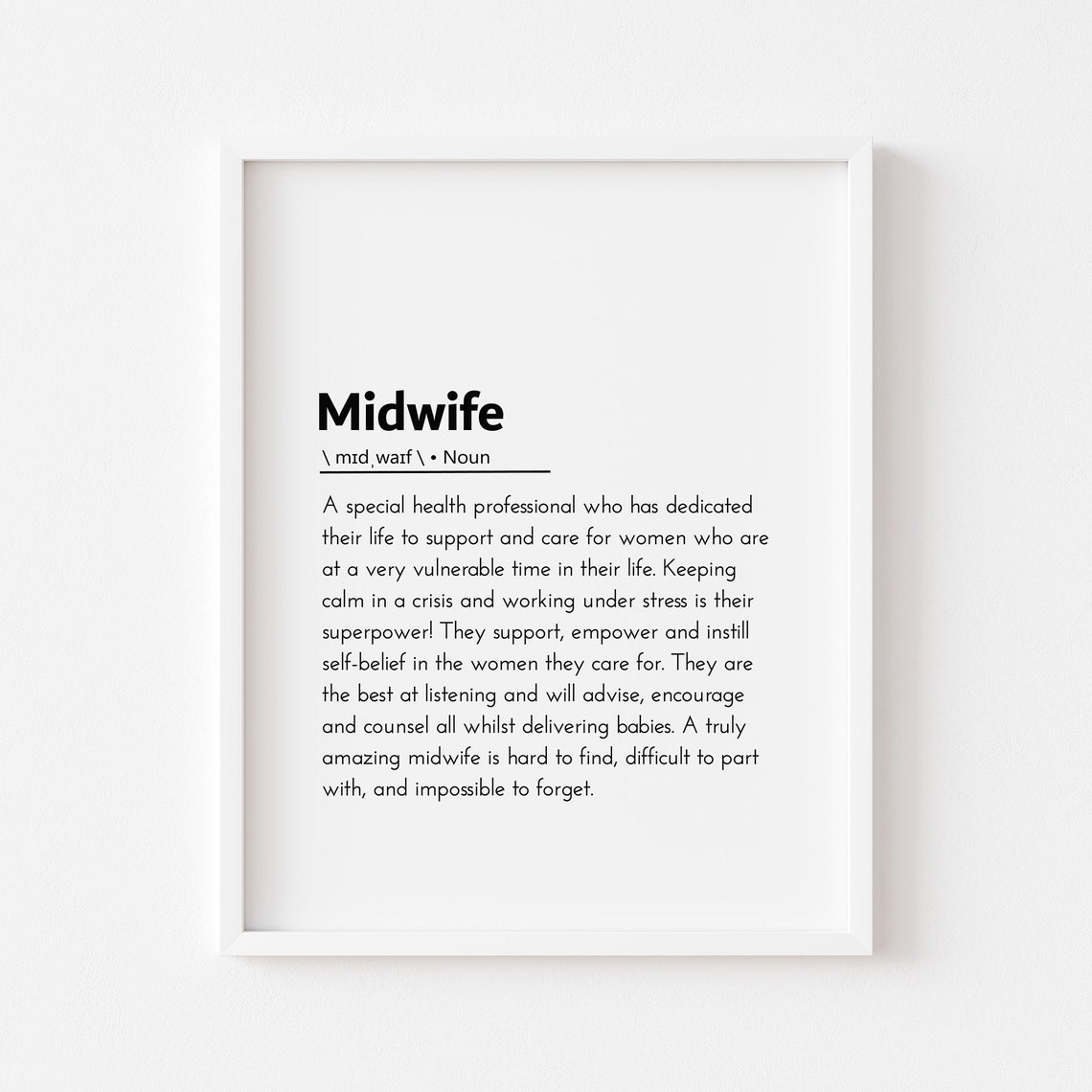 Midwife Definition Thank You Appreciation Gift Dictionary Wall Art