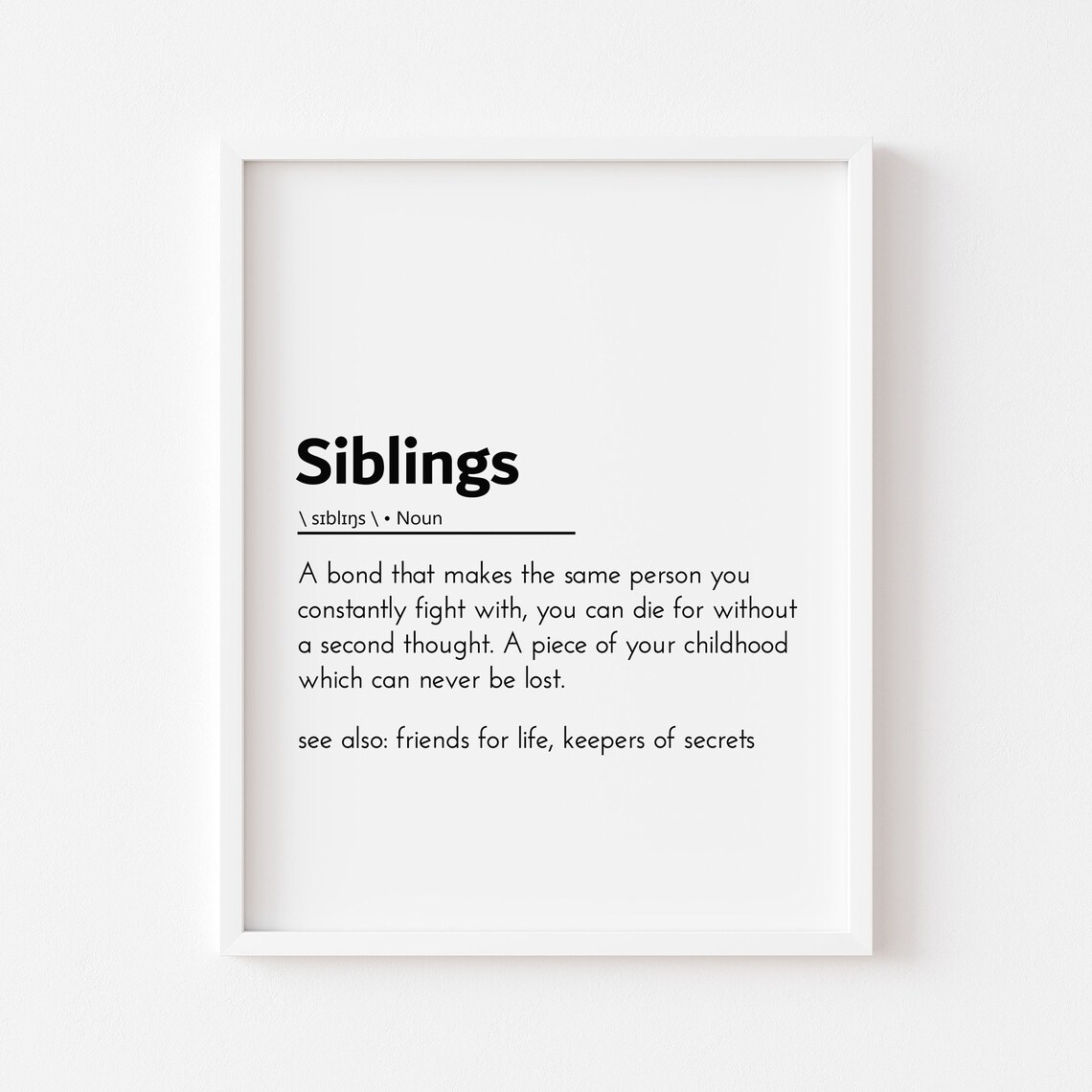 Siblings Definition Quote Art Print, Family Gift