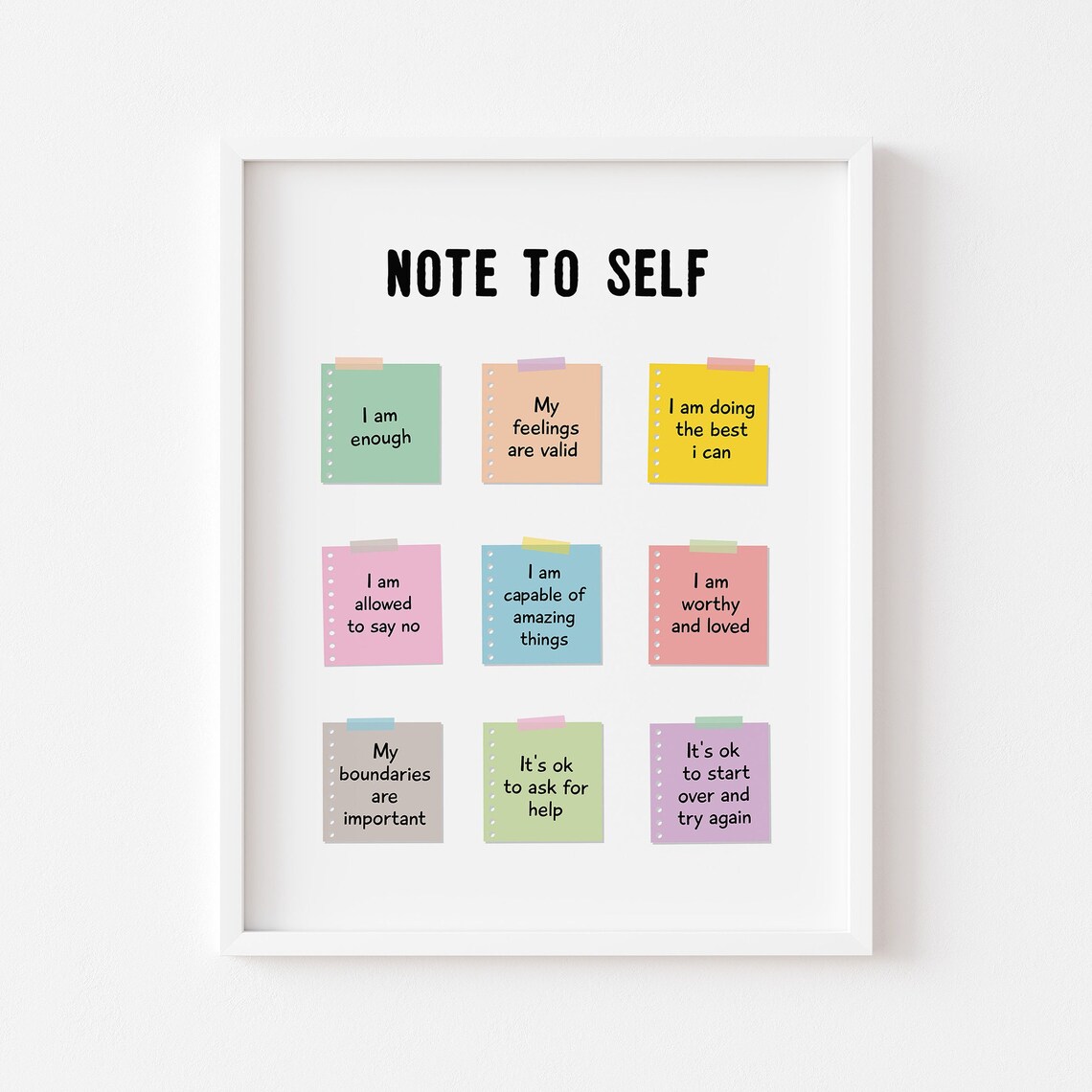 Note To Self Be Kind Yourself Growth Care Development Personal Wellness Posters Positive Affirmations