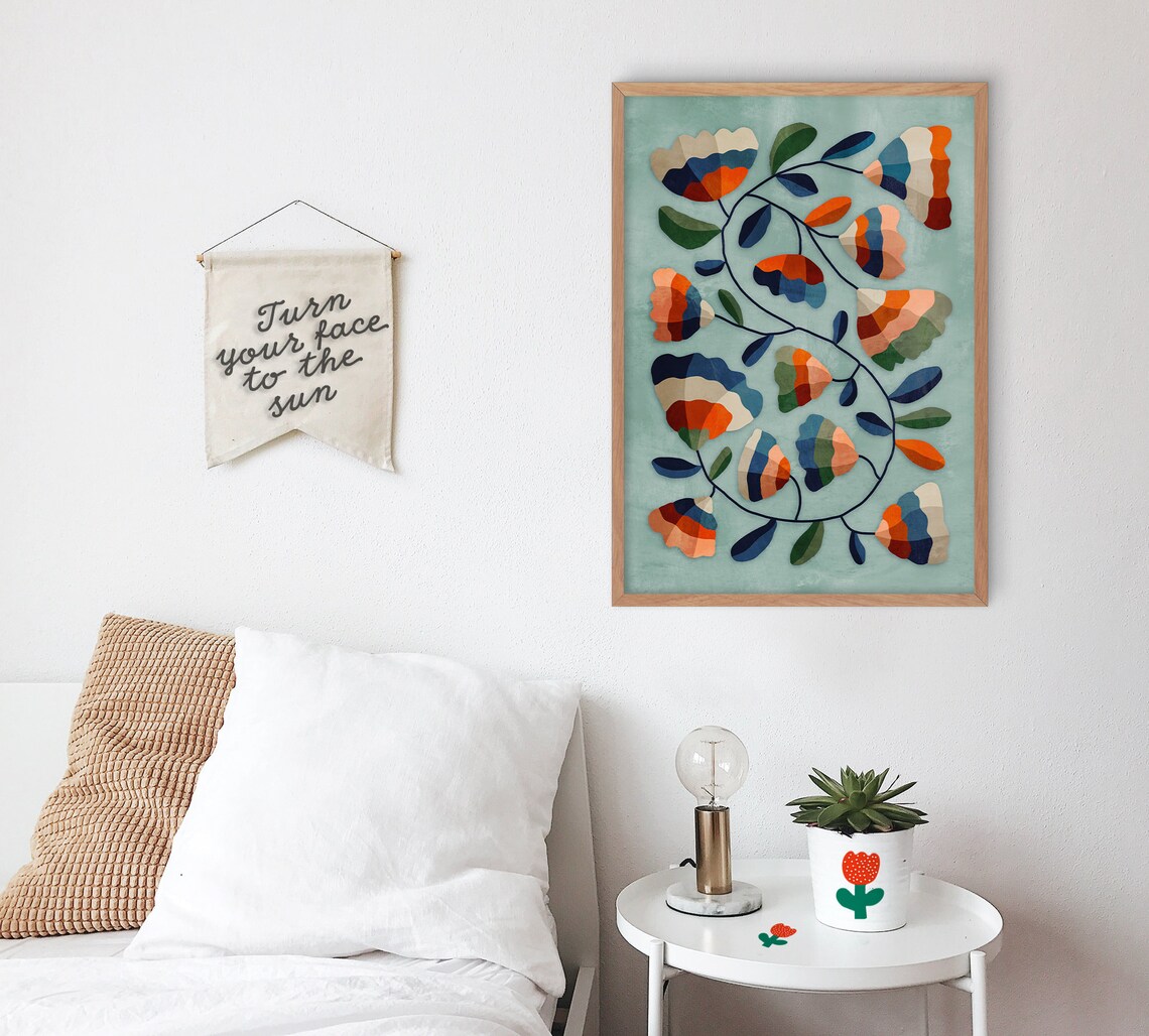 Flowers Folk Motif Art Print, Botanical Decor - Image 2