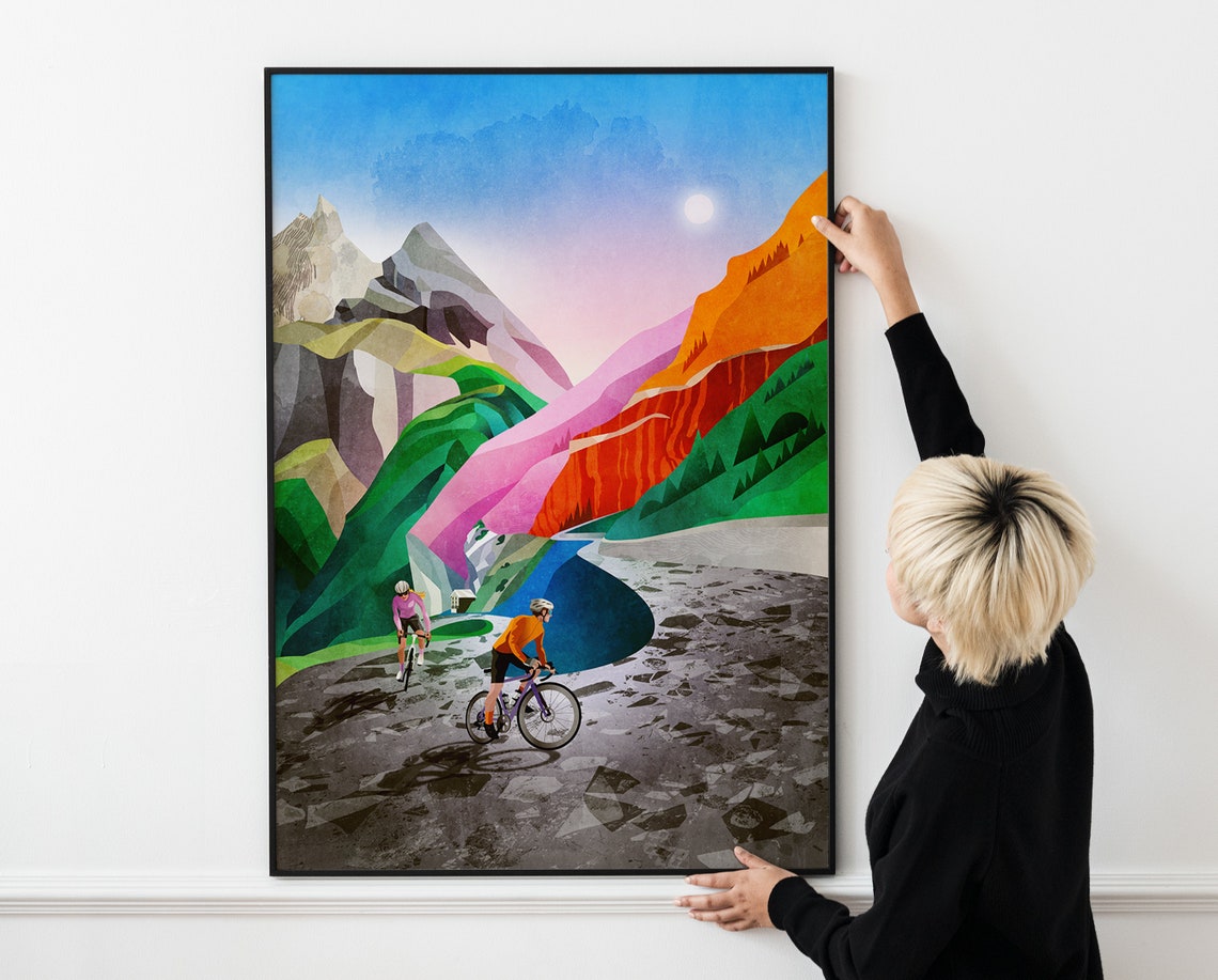 Alpine Road Cyclists Climbing Mountain Switchbacks Poster for Riders - Image 4