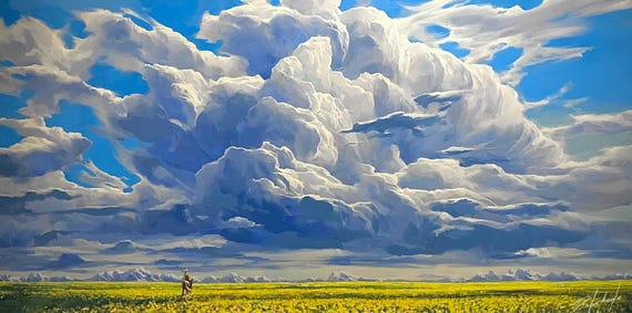 Original Painting Chasing A Dream 60x30 Clouds Art Original Painting Large Clouds Painting Prairie Home Decor Landscape Painting